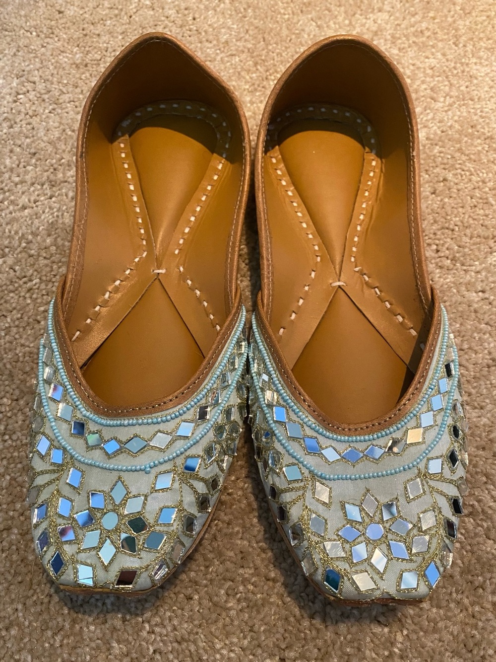 Embellished Women's Jutti Flats in Light Blue